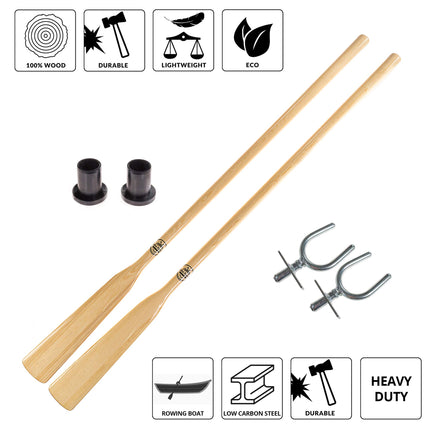 John Paddle Set: 1 pair (2 pieces) paddles 195cm-240 cm, 1 pair (2 pieces) stainless steel oarlocks and 1 pair (2 pieces) 45 mm cuffs (rowing with oarlocks and cuffs, 195cm)