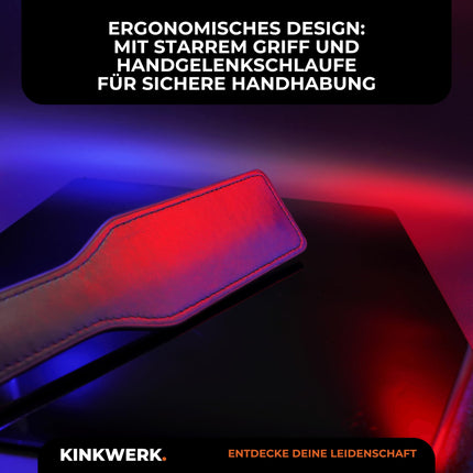 KINKWERK spanking paddle made of high-quality synthetic leather | Intense stimulation for men and women | Ergonomic with wrist strap | Versatile for play and performance