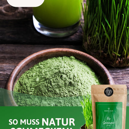 Organic Barley Grass Powder 500g | Finely ground barley grass powder | Certified organic quality | Perfect addition to smoothies, juices, golden milk, moon milk, etc. | Herzlich Natur