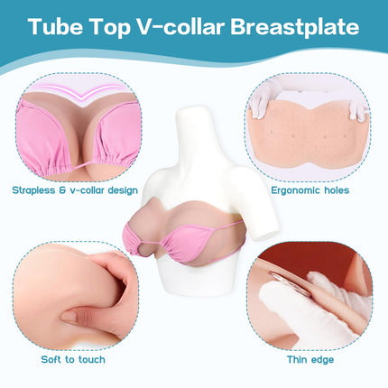 Vnmcry Silicone Breast Forms Realistic Crossdresser V-Neck Silicone Boobs Gel Filled Strapless False Breast Forms for Transgender Breast Prosthesis (Beige Skin - C Cup Size S)