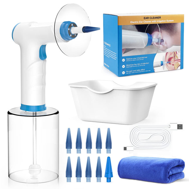 Earwax Remover, Electric Ear Cleaning Set, 4 Cleaning Mode Settings, Rechargeable Ear Cleaner, Safe, Effective Ear Cleaner, With 9+1 Ear Tips and Water Catcher Basin