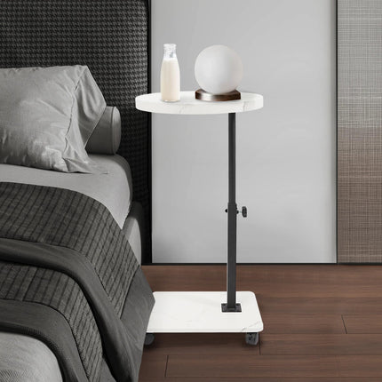 Sindipanda Side Table with Wheels - 40cm - Mobile Side Table 360° Rotating Top Bedroom Side Table for Beds and Sofa, Double-Tier Storage, 40-80cm Height Adjustable