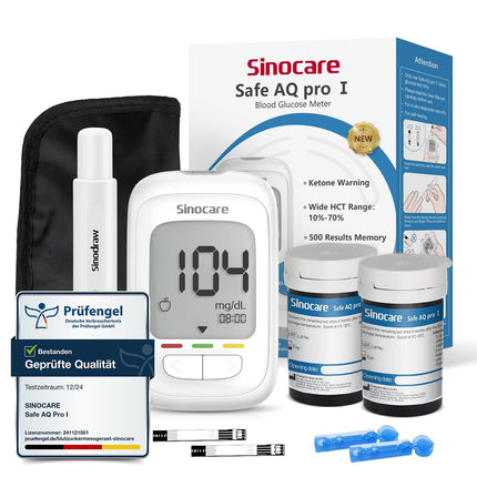 sinocare blood glucose meter set, upgraded glucose meter with test strips 50, starter and elder friendly (Safe AQ pro I blood glucose meter set 50)