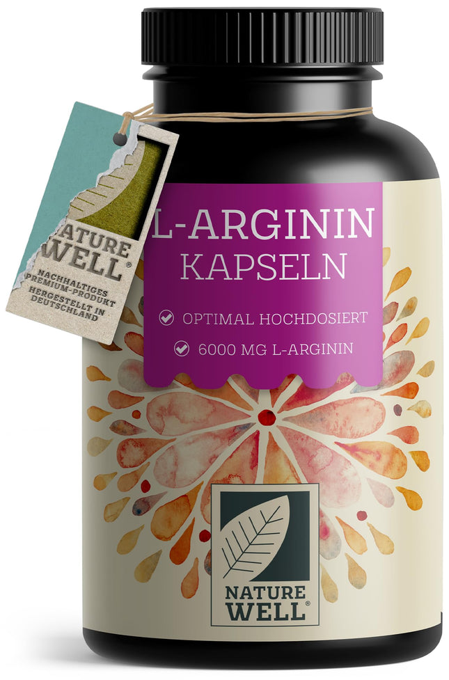 L-Arginine 360 ​​vegan capsules - with 6000 mg L-Arginine from plant fermentation (of which 6000 mg pure L-Arginine) per daily dose - No additives - laboratory-tested with certificate - 100% vegan