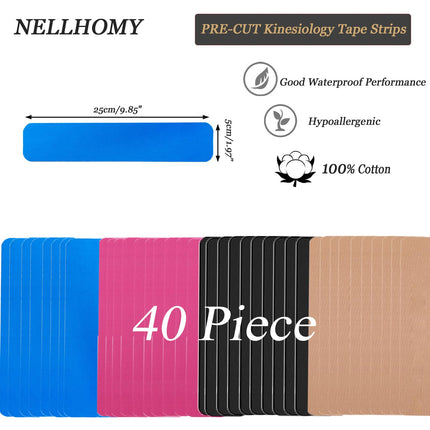 Kinesiotapes &lt;40 PCS&gt; Kinesiology Tape Strips Precut, Elastic Athletic Tape for Joint Support &amp; Muscle Pain Relief &lt;5cm, 25cm/Trip&gt; Cotton Waterproof Sports Tape (Mix-4)