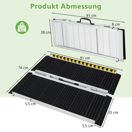 COSTWAY Wheelchair Ramp 91 cm, Folding Ramp Portable &amp; Anti-Slip Load Capacity up to 272 KG, Aluminum Access Ramp, Threshold Ramp for Wheelchair Stairs Doors (91 x 74 cm)