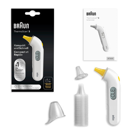 Braun ThermoScan 3 Ear Thermometer | Fast 1-Second Measurement | Audible Fever Indicator | Digital Display | Baby and Toddler Friendly | The #1 Brand with Doctors(1) | IRT3030