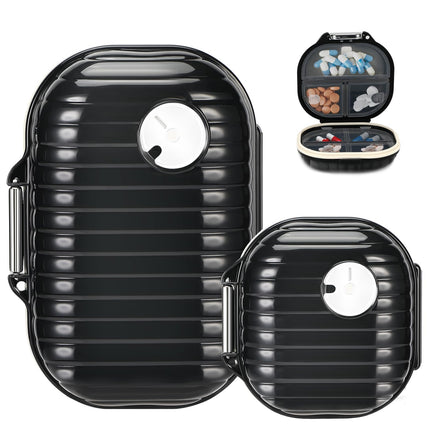 Lociban Pill Box, 2 Pack Pill Organizer, Portable Pill Box, Travel Pill Box, Medicine Box 7 Compartments, Pill Box, Tablet Dispenser for Fish Oils and Vitamins (Black)