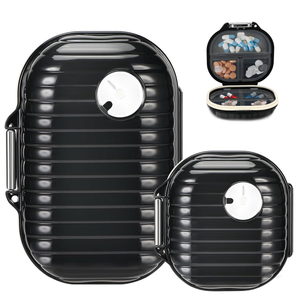 Lociban Pill Box, 2 Pack Pill Organizer, Portable Pill Box, Travel Pill Box, Medicine Box 7 Compartments, Pill Box, Tablet Dispenser for Fish Oils and Vitamins (Black)