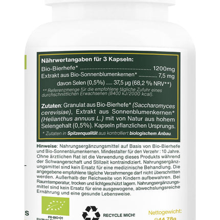 Organic Brewer's Yeast | Hair and Nails | Live Yeast, 1200 mg / day, Gluten-free | Enriched with Selenium | 90 Vegan Capsules | Top Quality