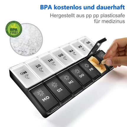 Pill box 7 days morning evening large, pill box 14 days evening XL large dispenser medication large pill box medication box 7 days for vitamins, dietary supplements and medications
