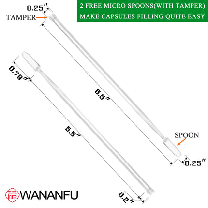 WANANFU Vegan Empty Capsules Size 00 (100 Pieces) Bundle with 2 Micro Spoons, Empty Capsules for Filling, Compatible with Capsule Filler Size 00
