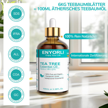 ENYORLI Tea Tree Oil 100ml Natural Tea Tree Oil 100% Pure and Essential Aromatherapy Oil Vegan Tea Tree Essential Oil for Diffuser, Shampoo, Face, Skin, Nails