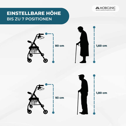 Mobiclinic®, Rollator, Escorial, European brand, Foldable and lightweight, Lockable handbrake, Walking aid, Aluminum, Removable basket, With seat and backrest, Bordeaux