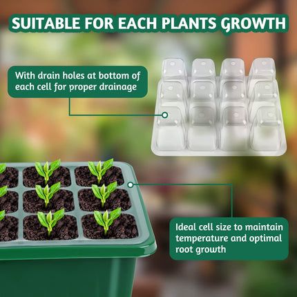 Flintronic 11-piece 132-cell indoor greenhouse propagator, mini greenhouse propagation set, greenhouse propagator with lid and ventilation, 40 plant markers, propagation tray for gardens and vegetable gardens