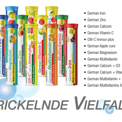 Effervescent Tablets Assortment Mix T&amp;D Pharma - 7x20 = 140 German Effervescent Tablets - Vitamins and minerals in fruity flavors - Made in Germany