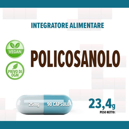 Policosanol 25mg 90 Vegan Capsules, Laboratory Tested, Non-GMO, No Fillers or Additives