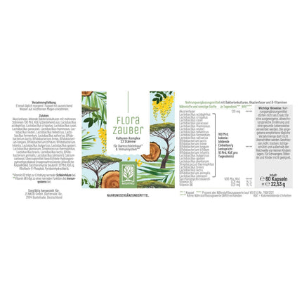 NATURTREU® Florazauber Cultures Complex enteric-coated &amp; vegan - 23 bacterial strains without inulin - Complex with Lactobacillus &amp; Bifidobacteria, 60 capsules