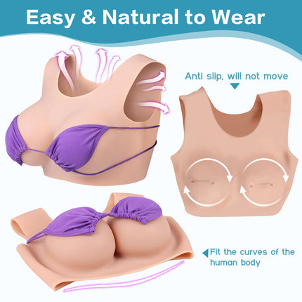 Vnmcry Silicone Breast Forms Realistic Crossdresser Sleeveless Round Neck False Breast Forms Filled with Gel Silicone Breasts for Transgender Mastectomy Prosthesis (Beige Skin - F Cup Size L)