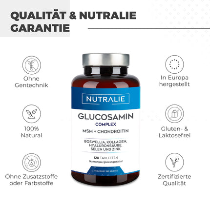 Glucosamine Chondroitin MSM 2268mg High Dose - Boswellia Collagen - Bone Maintenance with Glucosamine Chondroitin MSM Collagen Hyaluronic Acid Selenium and Zinc - Laboratory Tested - 120 Tablets Nutralie