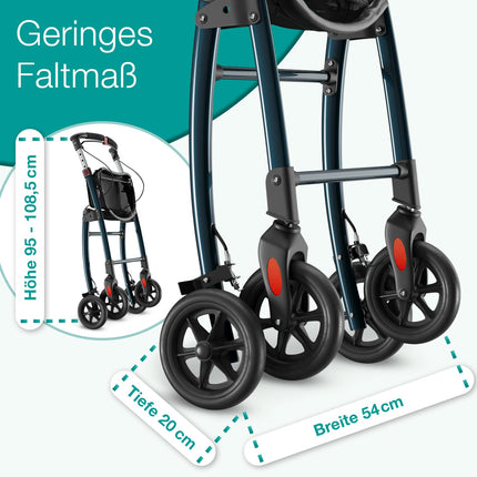 ELONEO Rollator for Homes, 54cm Wide, Foldable and Lightweight, Including Tray &amp; Fabric Basket, Narrow Rollator for Homes, Indoor Rollator, Foldable, Aluminum, Mobility for Home, Anthracite