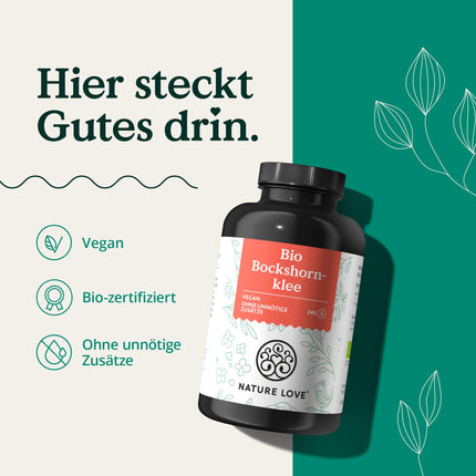 NATURE LOVE® Organic Fenugreek - 240 vegan capsules - Highly dosed with 2600mg per daily dose (650mg per capsule) - Certified organic fenugreek - free from unwanted additives, produced in Germany