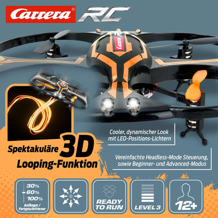 Carrera RC Quadrocopter X2 Drone | With flashing LED position lights | 3D looping function | Autostart &amp; landing function | 17.6 cm long | Ages 12 and up | Beginner &amp; Advanced mode