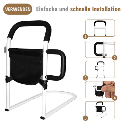 Hobubu Bed Rail for Elderly with LED Motion Light, Safety Bed Support Bar with Double Grab Handles and Storage Bag, Fall Protection for Elderly, Disabled,