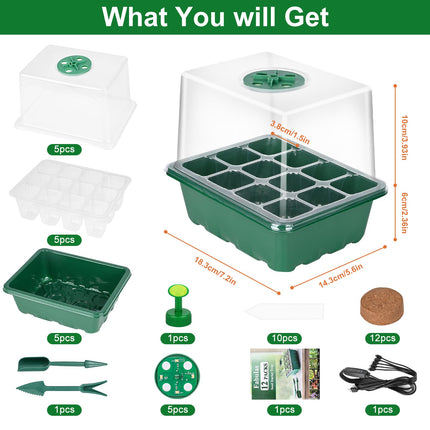 Apritsce seedling kit includes indoor greenhouse with plant lamp, mini greenhouse with 12 seedling soil, 10 labels, 2 tools, for plant growth and seed germination