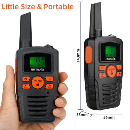Retevis RA635 Walkie Talkie 4-pack, 16 channels, PMR446 license-free, long range, CTCSS/DCS, VOX, LED flashlight, walkie-talkies gifts for adults and children, skiing and outdoor activities