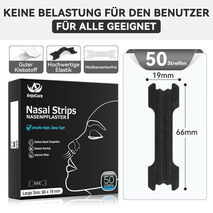 AnjoCare 50 pieces nasal strips, extra strong nasal strips against snoring and to relieve nasal congestion, anti-snoring nasal strips for a better night's sleep