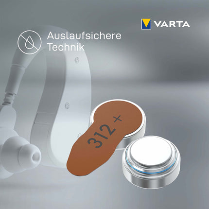 VARTA hearing aid batteries type 312 brown, 60 batteries, storage pack, Power on Demand, wireless approved, size p 312 for hearing aids and hearing aids, Made in Germany