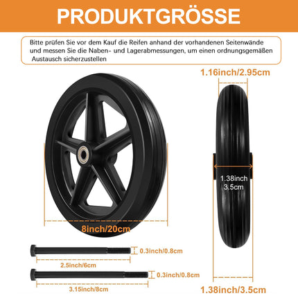2 pieces 200 mm solid replacement wheels – environmentally friendly rubber material, wear-resistant PU tires, non-slip and durable ABS wheel hub