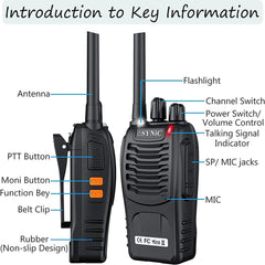 eSynic Professional Walkie Talkies for Adults, Rechargeable, 16 Channels, VOX, with Headphones and LED Lights, Perfect for Kids Ages 5 and Up, Outdoor Activities