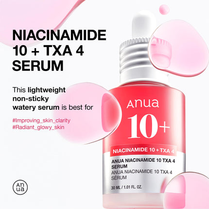ANUA 10% Niacinamide + 4% Tranexamic Acid Serum, Ceramide, Hyaluronic Acid, Vitamin B12, Natural Color, for Sensitive Skin, Korean Glass Skin, Fragrance-Free (30 ml)
