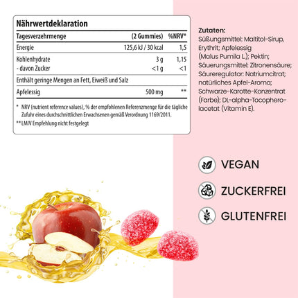 BeLive Apple Cider Vinegar Gummies - 60 pieces, sugar-free, support detoxification, cleansing, and digestion. Delicious, vegan, keto-friendly, non-GMO, and gluten-free.