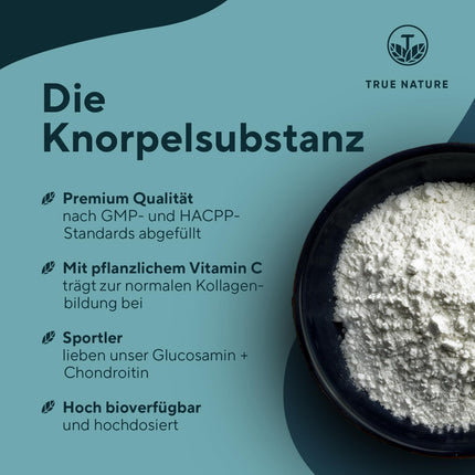 Glucosamine Chondroitin High Dose - Big Pack: 360 Capsules (lasts 6 months) - with Vitamin C (contributes to normal collagen formation) - Pharmaceutical Quality - Made in Germany - TRUE NATURE