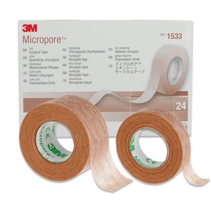 3M Micropore Tape Nonwoven Plaster Skin-Colored with Application Tips by P-Beauty - Medical Adhesive Tape Eyelash Extension, Skin Plaster Hypoallergenic, Breathable, Waterproof (1.25cm x 9.14m, 1 Roll)