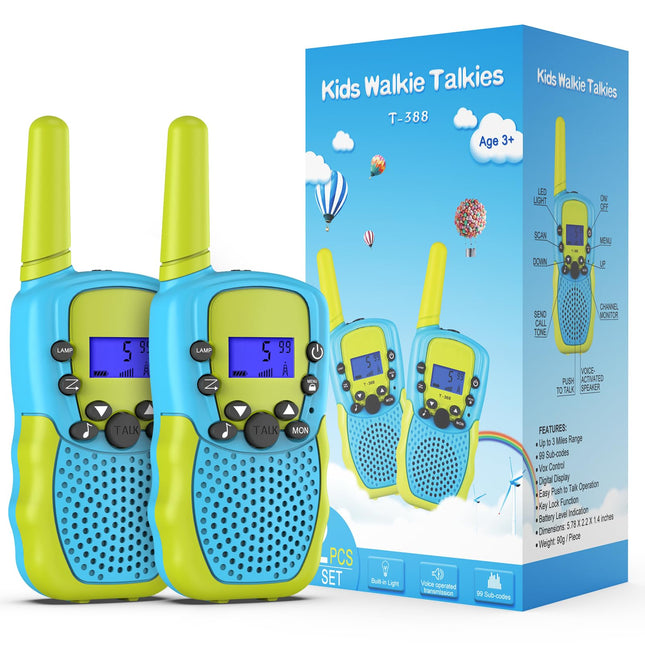 Kearui Toys for 3-12 Year Old Boys, Walkie Talkies for Kids, 8-Channel Radio with Backlit LCD Flashlight, 3 Miles Range for Outdoor Adventures, Camping, Hiking (Blue-Green)