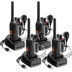 MaxTalker MT-8S Walkie Talkie Rechargeable for Adults and Children, License-Free PMR446 Radios, 16-Channel Radio Reception, with Headset and 1500mAh Lithium-Ion Battery with Type-C Connector, Set of 4