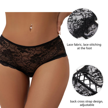 ohyeahlady Open Crotch G-string for women Erotic underwear Sexy panties Large sizes Lace briefs Open Crotch Thong Lingerie Ladies Sexy Underwear Open Crotch Lingerie Chubby Black, 3XL-4XL
