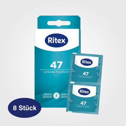 Ritex 47 Condoms, Small Condom, Secure Feeling Due to Tighter Fit, 8 Pieces, Made in Germany