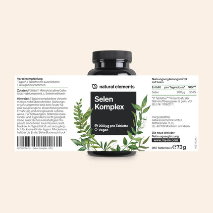 Selenium Complex – 365 tablets with 200µg each – Complex of sodium selenite and selenomethionine – vegan, high-dose, without unnecessary additives – produced in Germany and laboratory-tested