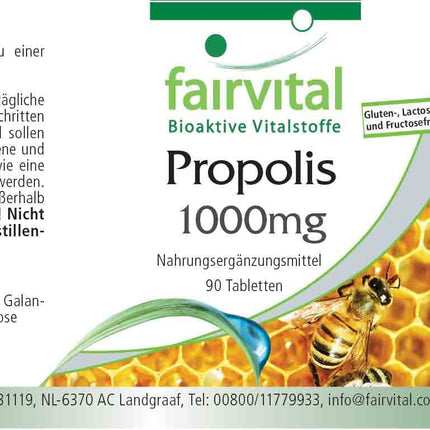 Fairvital | Bee Propolis 1000mg - Natural Bee Resin Extract - With 3% Galangin - HIGH DOSE - 90 Tablets
