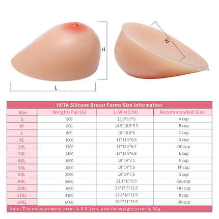 IVITA Cup B Silicone Breast Forms Crossdresser Cosplay Transgender Prosthesis Mastectomy Fake Breasts Lifelike Breast (Beige, Cup B Size, 600g/Pair, Dimensions (LWH): 15 * 10.9 * 5.5cm)