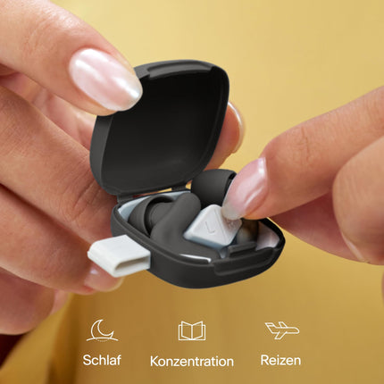 Alpine Silence - Ultra-comfortable earplugs for sleeping, concentrating &amp; traveling - Reusable hearing protection earplugs - Innovative V-shape &amp; soft plugs in XS/S/M/L - Black