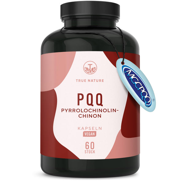 PQQ Pyrroloquinoline Quinone - 60 Capsules - High Dose 20 mg per Daily Dose (MGCPQQ®) - High-Quality Raw Material - Laboratory Tested - Vegan &amp; German Production - TRUE NATURE