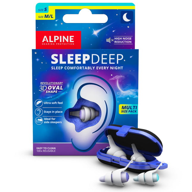 Alpine SleepDeep - Earplugs for sleeping and concentration - 27dB - New 3D oval earplugs and soft, noise-dampening core for maximum comfort and attenuation - Sizes S+M/L