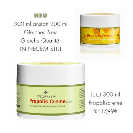 CristinenMoor Propolis Cream highly concentrated | 300 ml | Intensive propolis extract and high proportions of organic shea butter, organic hemp seed oil, and olive oil | Skin care from head to toe