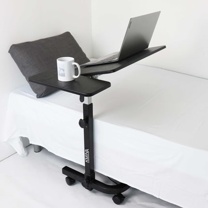KMINA - Overbed table on castors, height-adjustable, hospital bed side table, nursing bed, bed with castors, black
